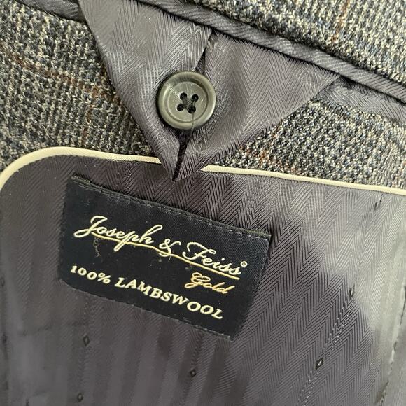 Joseph & Feiss Gold Blazer Sport Coat Gray Blue Windowpane Lambswool Men’s 44S - Picture 10 of 15